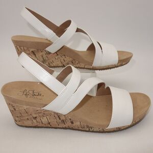 NEW Life Stride Soft System Flex Wedge White Leather Milly Sandals Women's 9.5